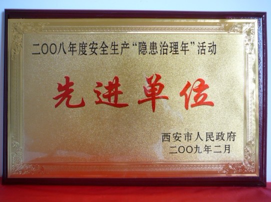 2009年2月，被西安市人民政府評為2008年度安全生產(chǎn)“隱患治理年”活動先進單位